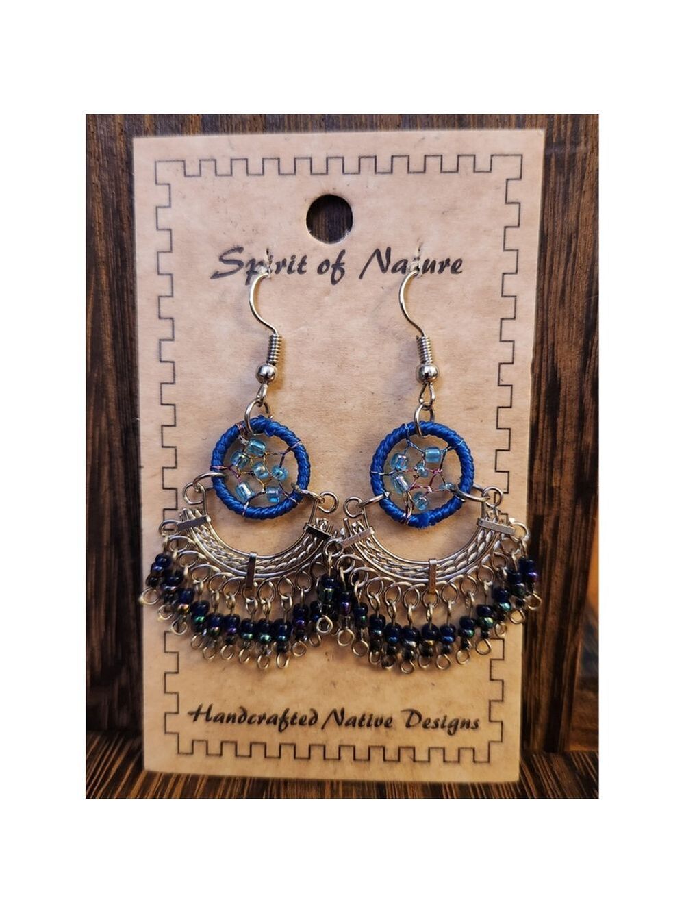 Spirit of Nature Dreamcatcher Earrings Blue Silver Beaded